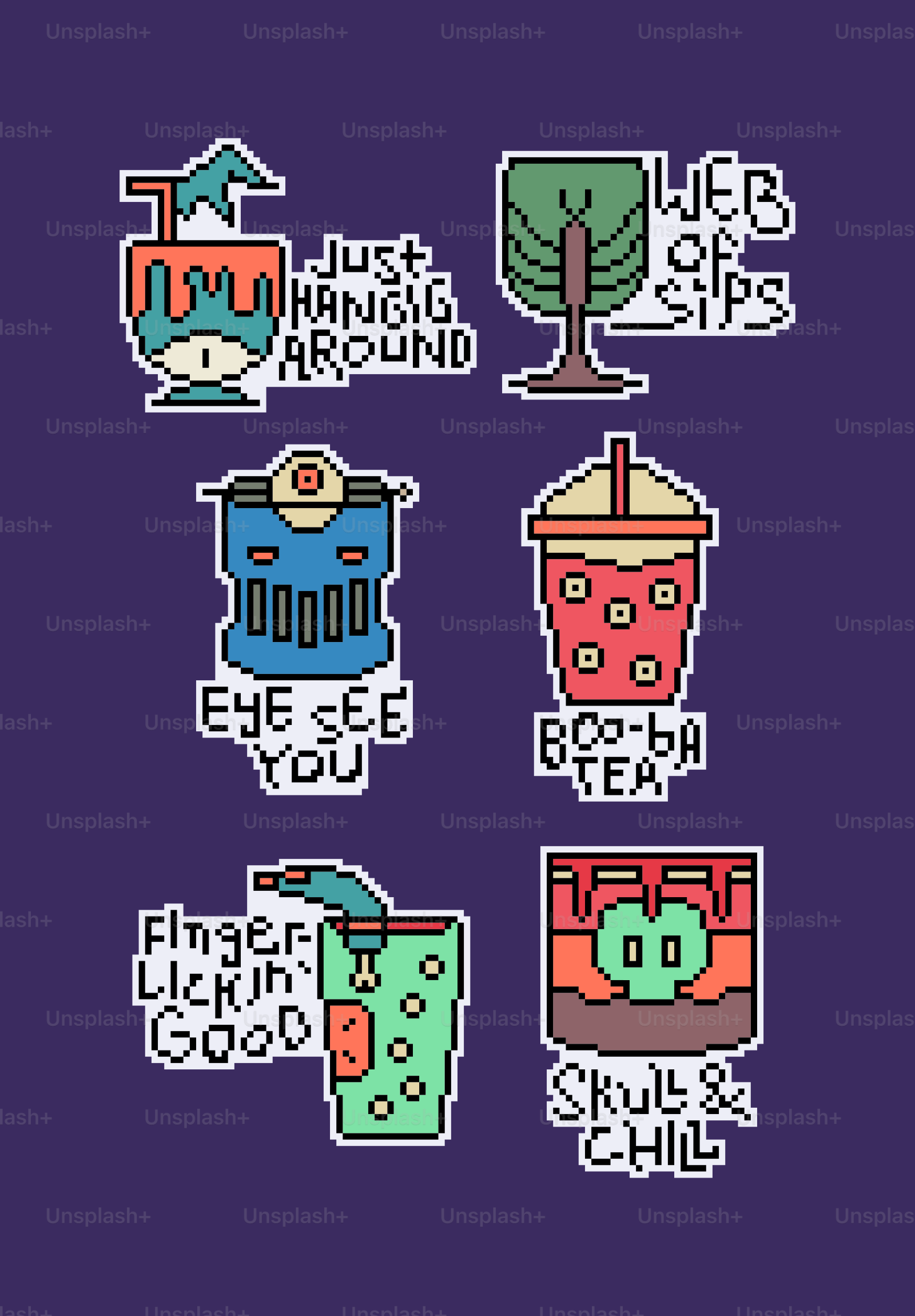 Pixel art food and drink stickers - Vector Illustration on Unsplash+