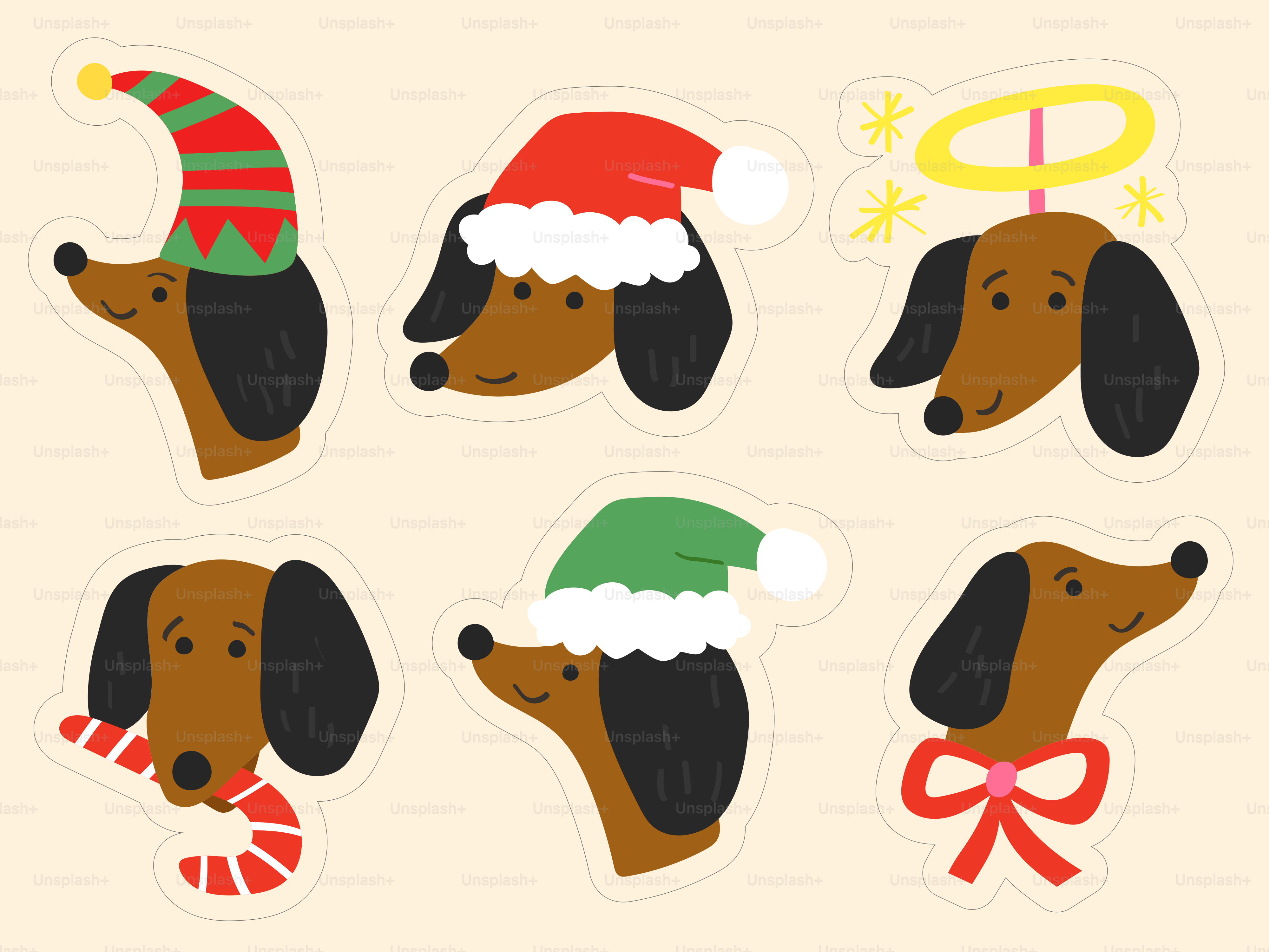 Dachshund holiday sticker pack - Vector Illustration on Unsplash+