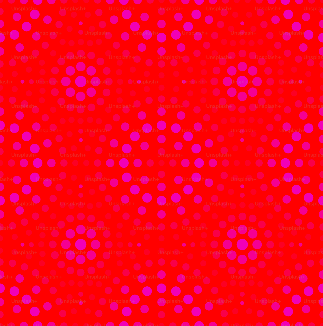 Ein sich wiederholendes Muster aus rosa Kreisen unterschiedlicher Größe auf einem leuchtend roten Hintergrund