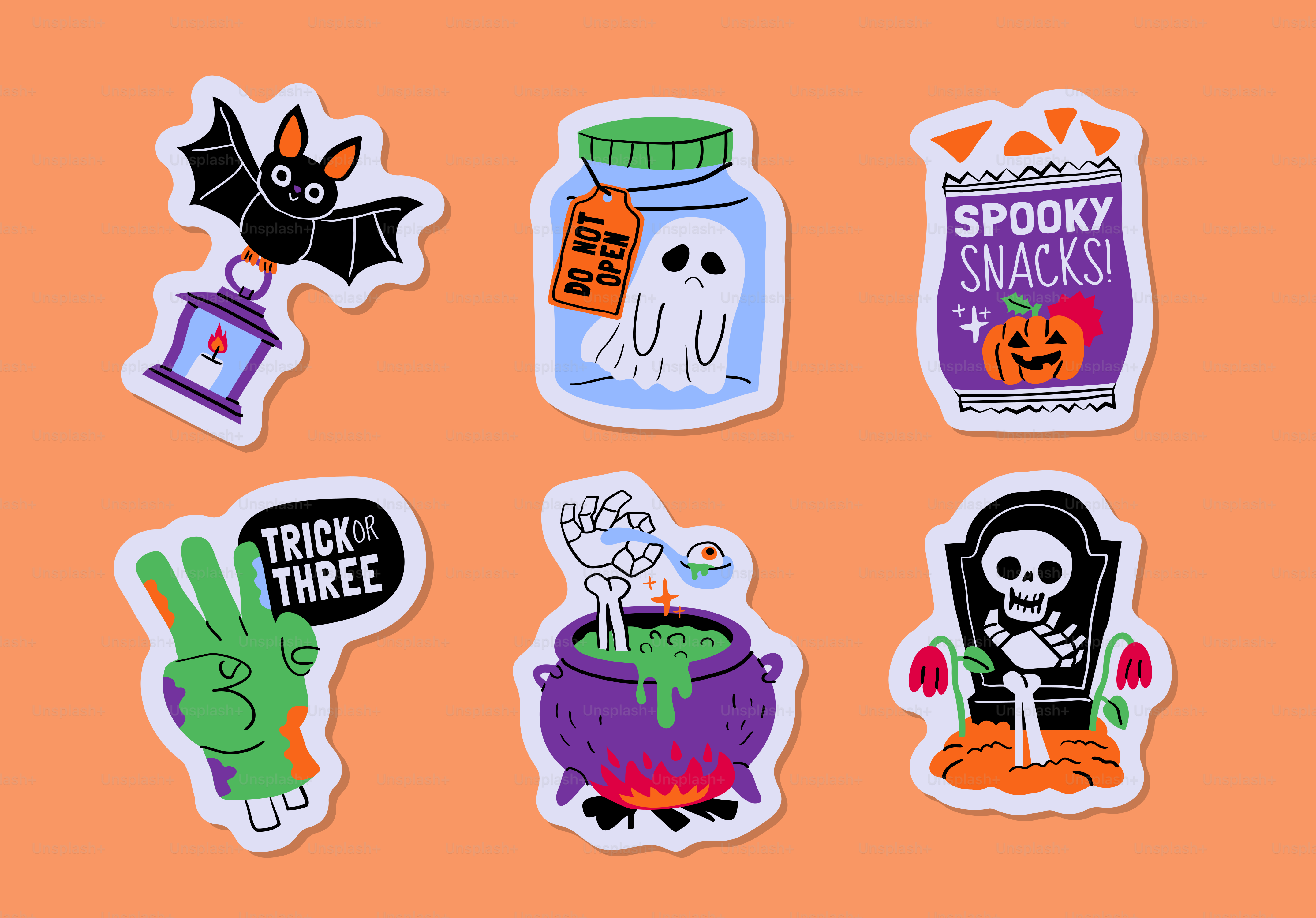 Halloween sticker set with spooky illustrations - Vector Illustration ...