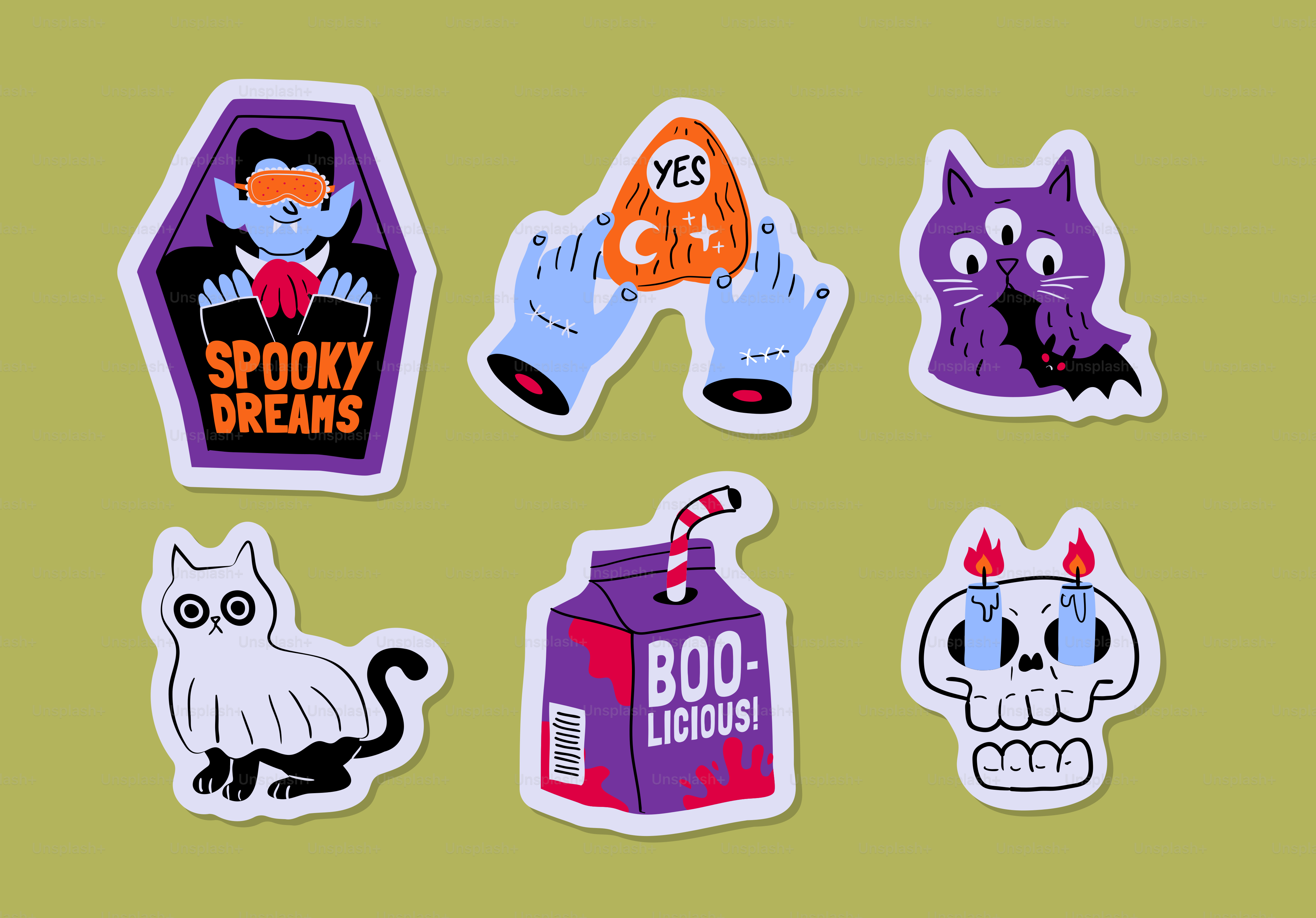 Halloween sticker set with spooky illustrations - Vector Illustration ...