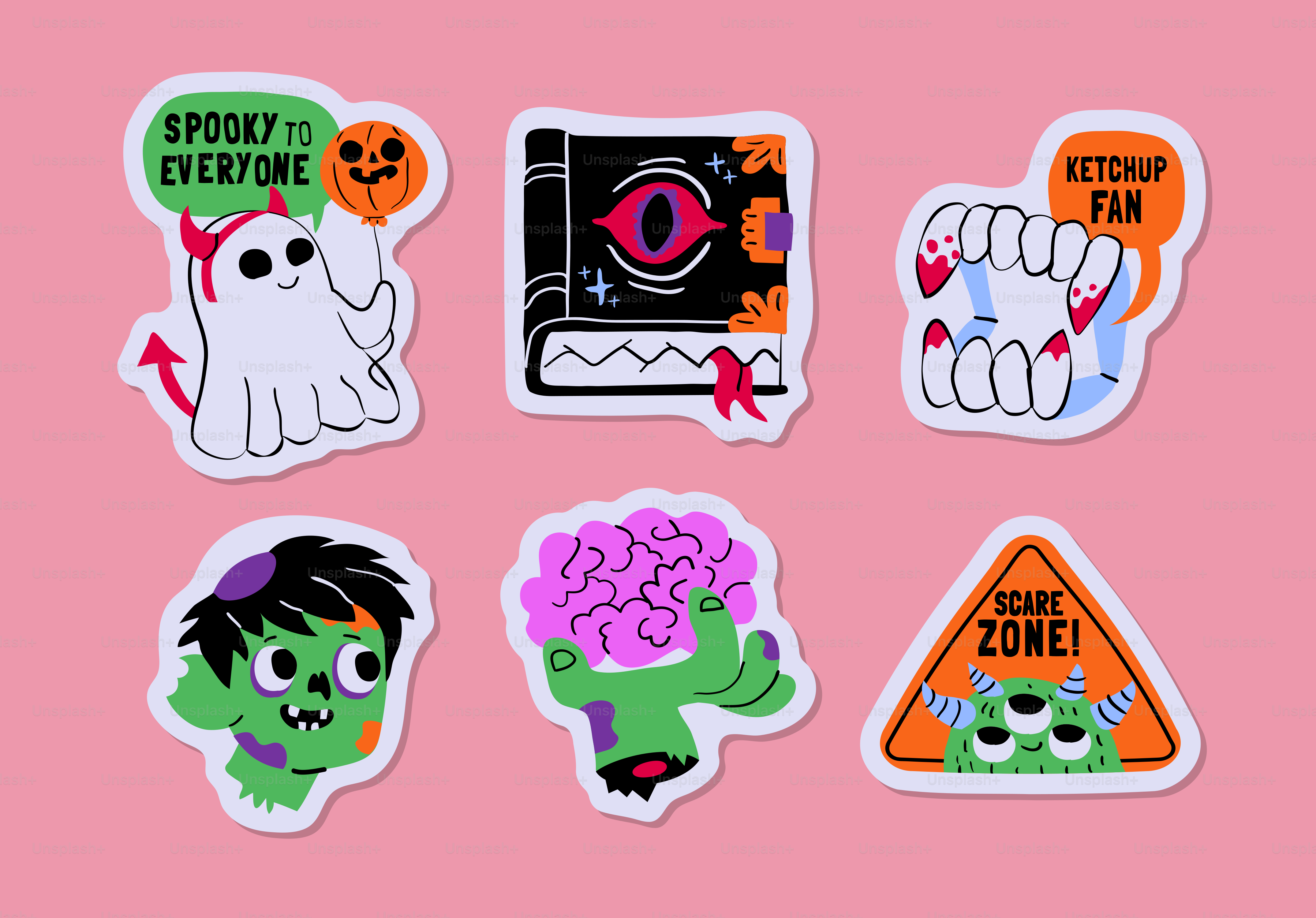 Halloween sticker set with spooky illustrations - Vector Illustration ...