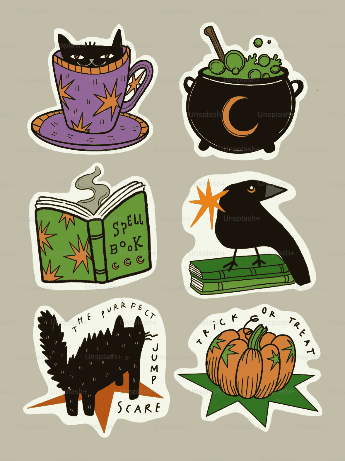 Festive Halloween sticker illustrations on sheet - Vector Illustration ...