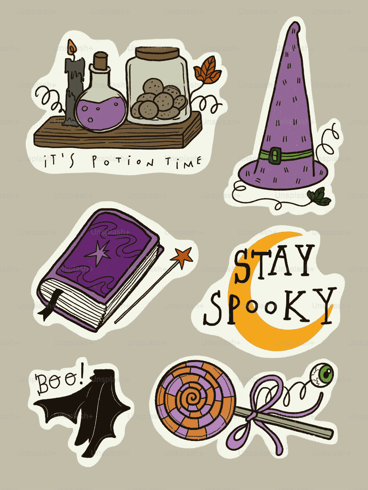 Halloween themed sticker set illustration - Vector Illustration on ...