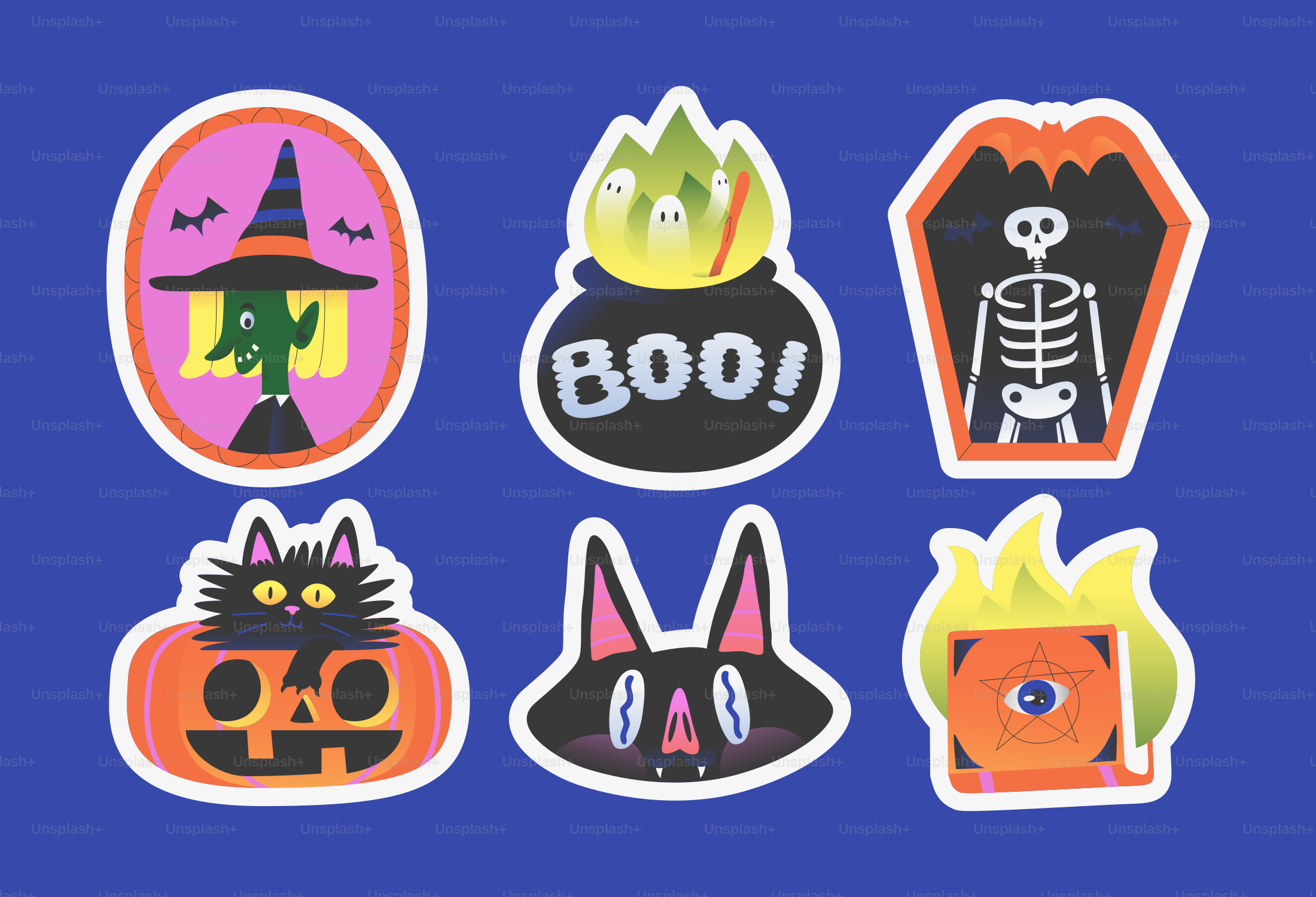 Halloween stickers with vampire and spider - Vector Illustration on ...