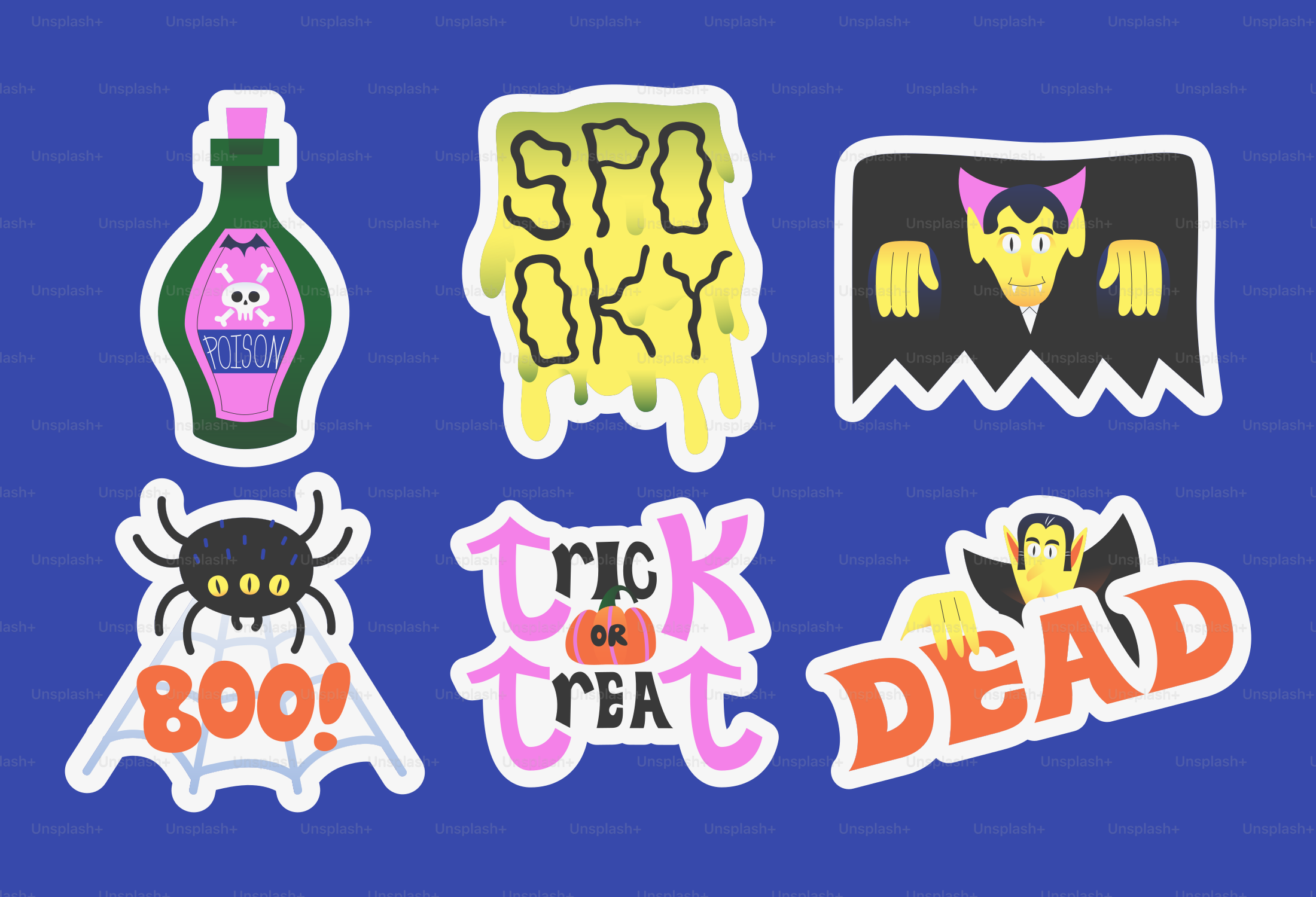 Halloween stickers with vampire and spider - Vector Illustration on ...