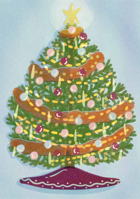 飾り付けのクリスマスツリーのイラストと星のトッパー