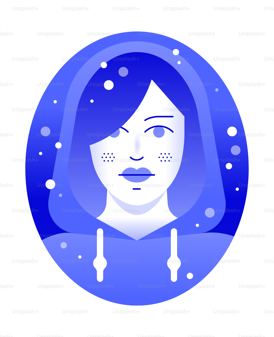 Eine Vektorillustration einer Person in einem blauen Hoodie mit weißen Punkten