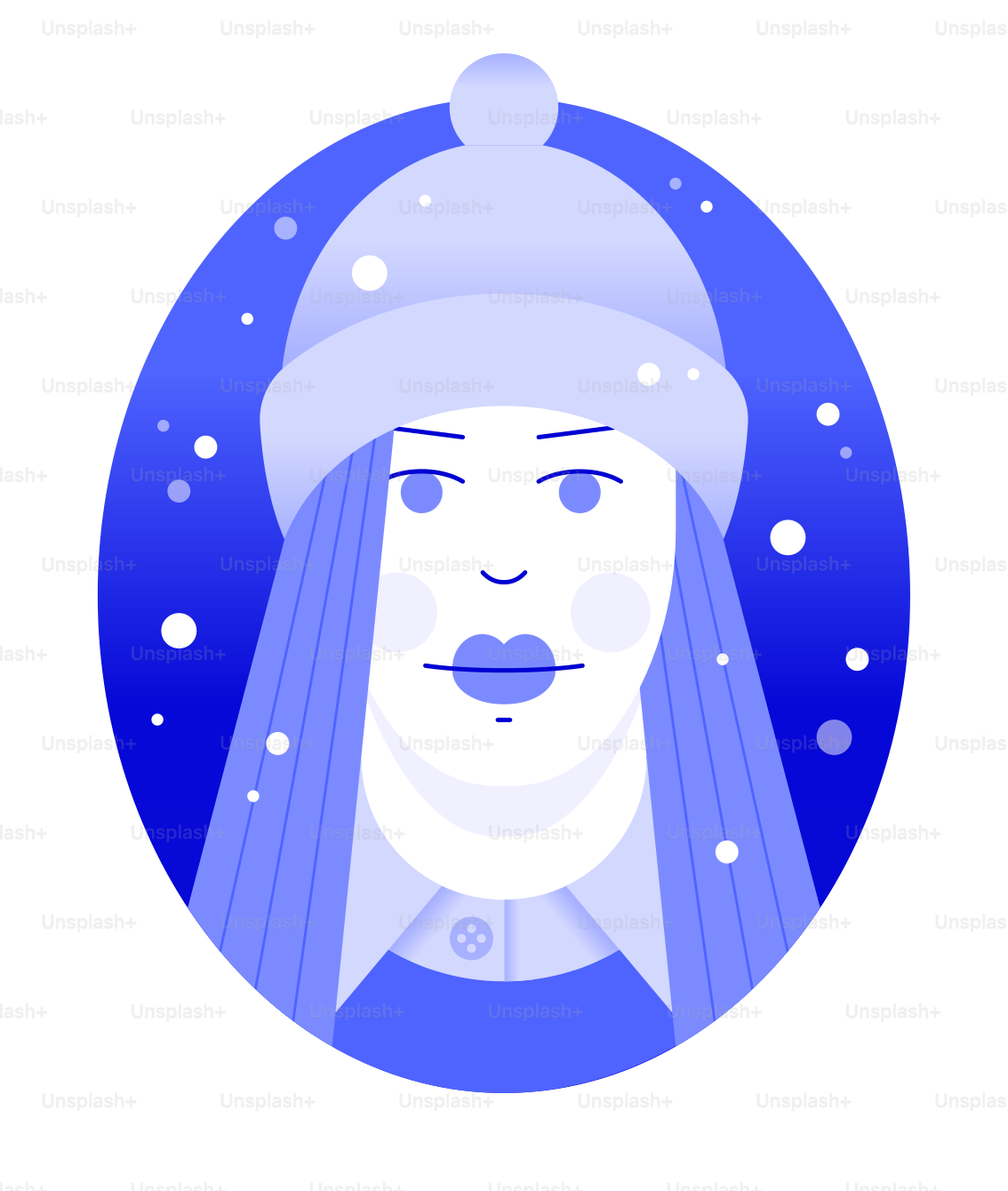 An illustration of a person wearing a beanie hat against a blue background with white dots