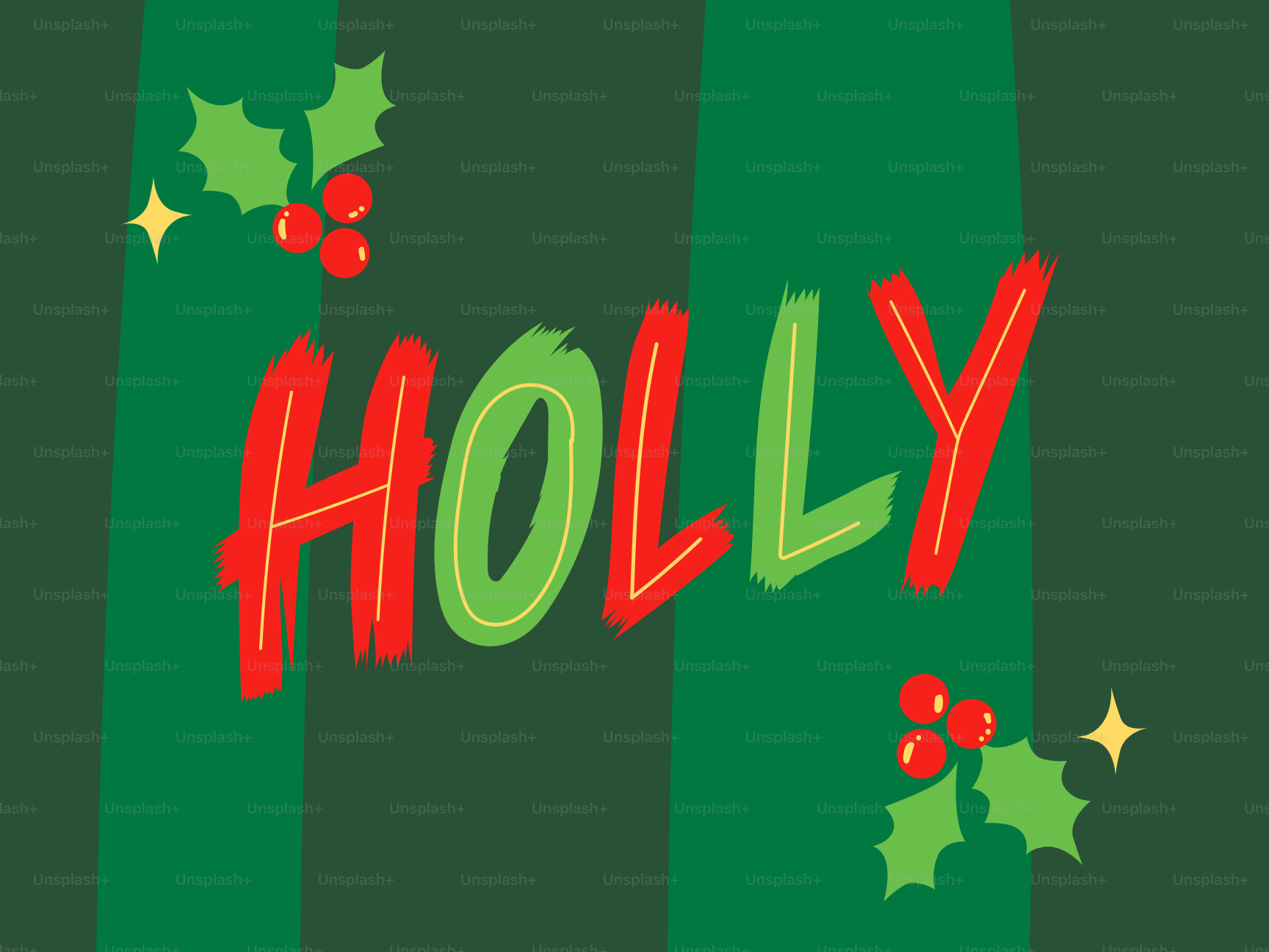 Holly word illustration with festive leaves - Vector Illustration on ...