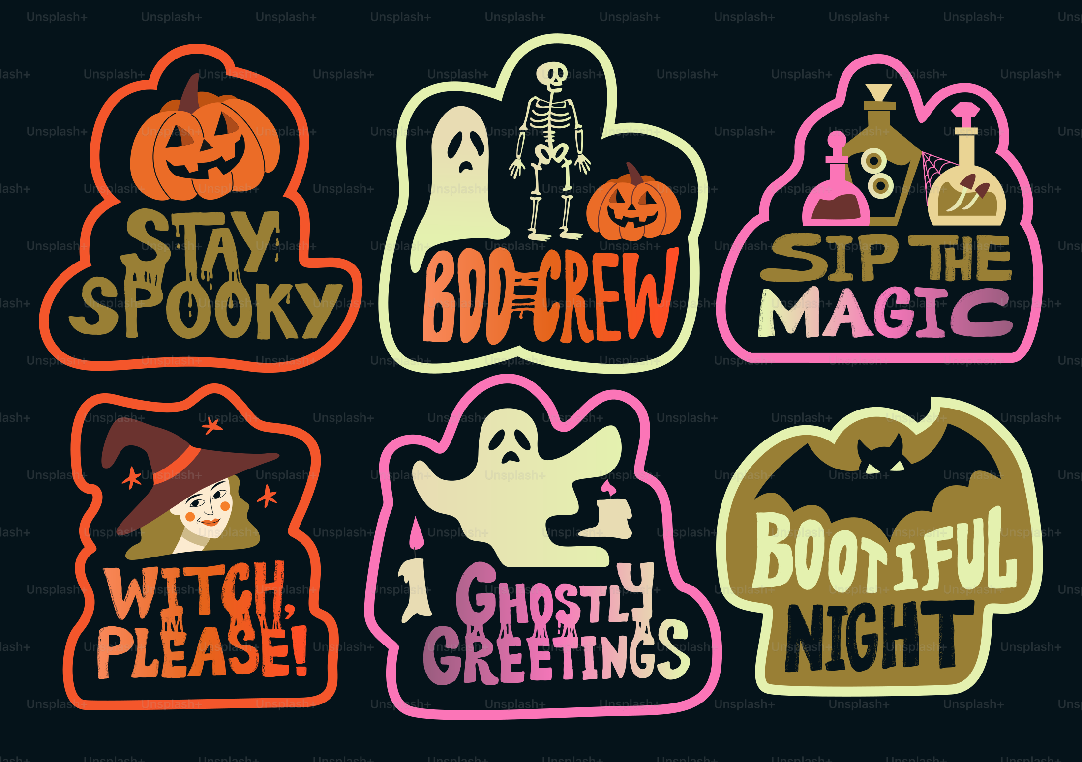 Colorful halloween stickers with lettering - Vector Illustration on ...