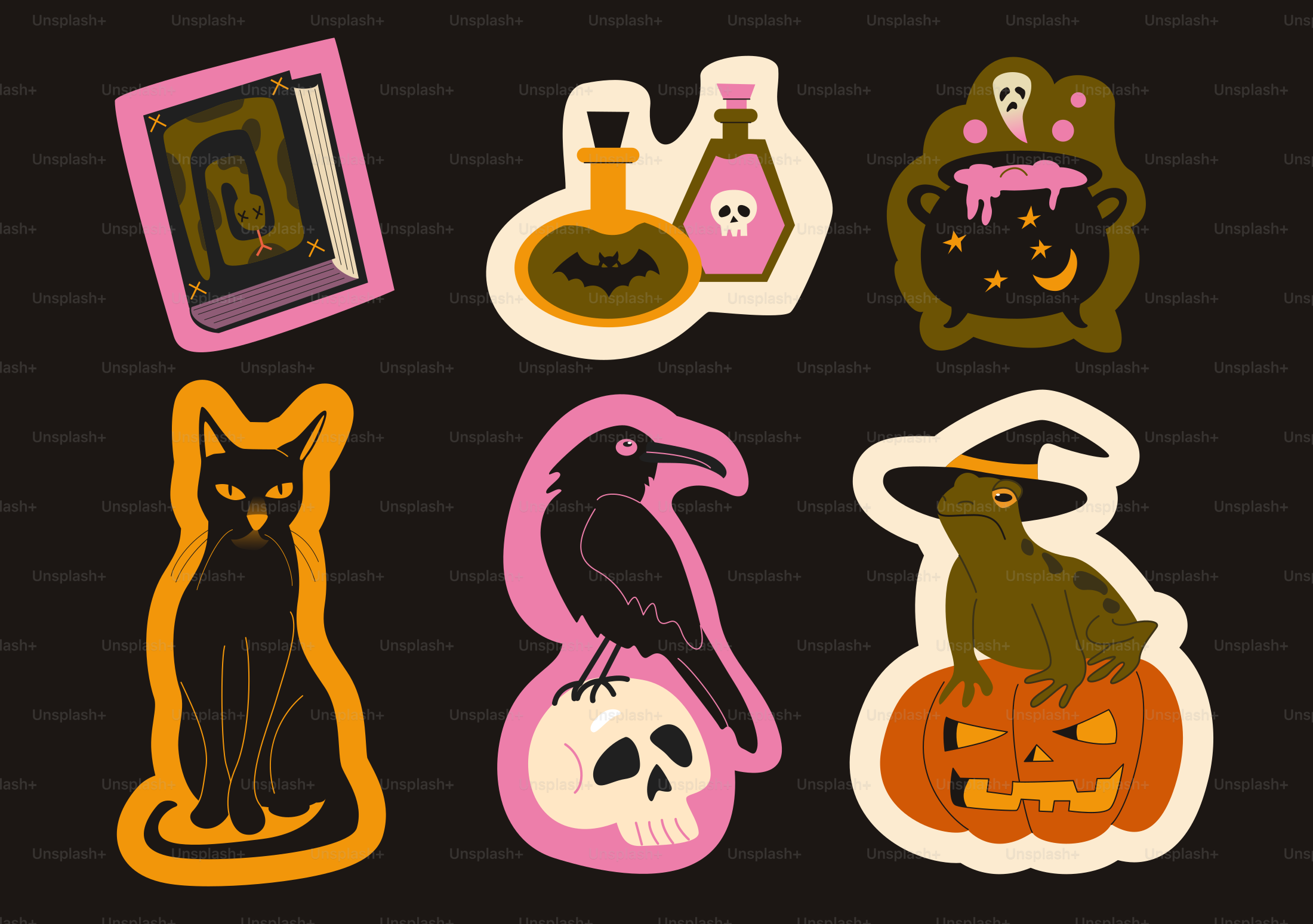 Colorful halloween stickers with lettering - Vector Illustration on ...