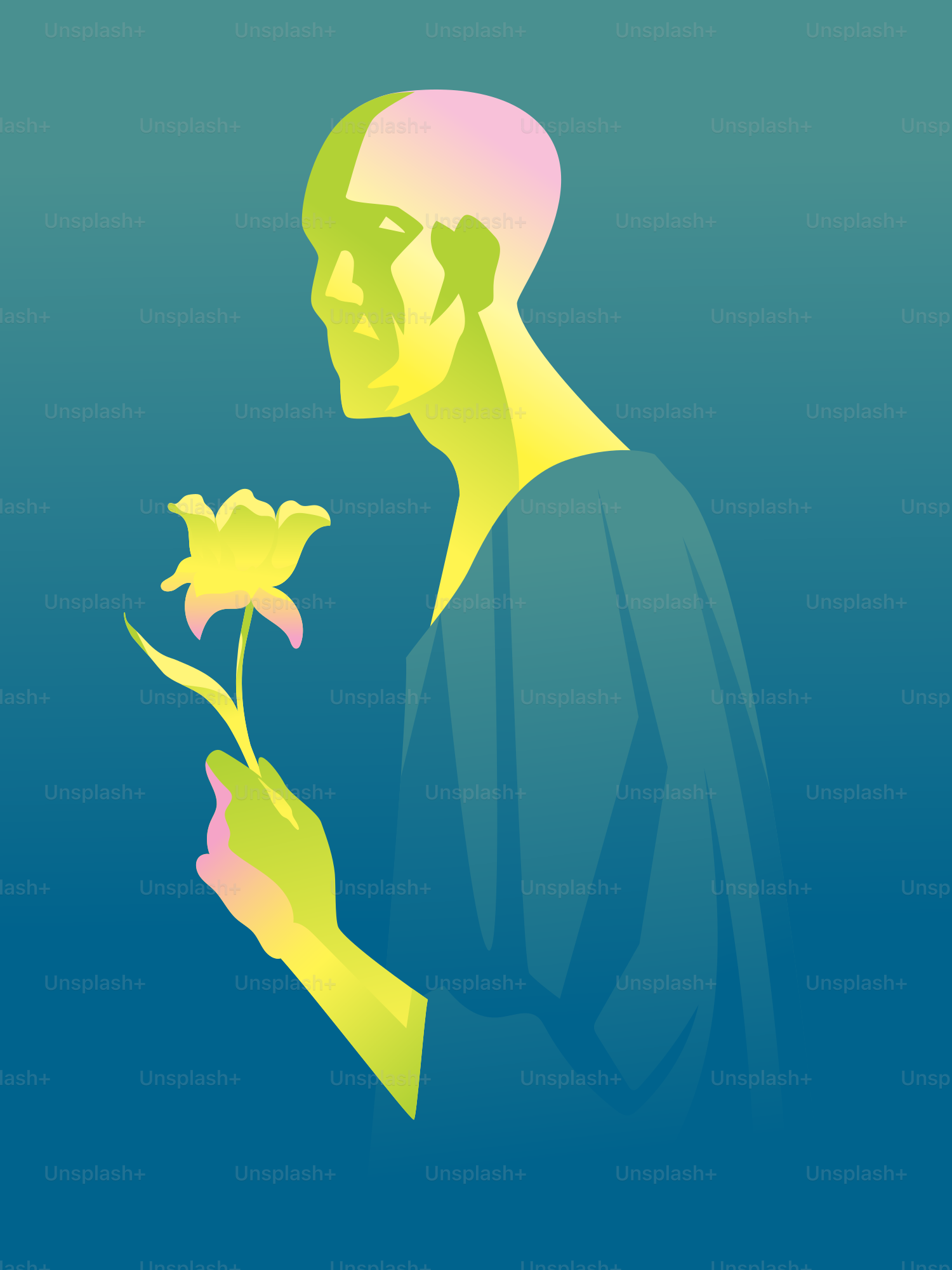 Person holding flower in profile illustration - Vector Illustration on ...