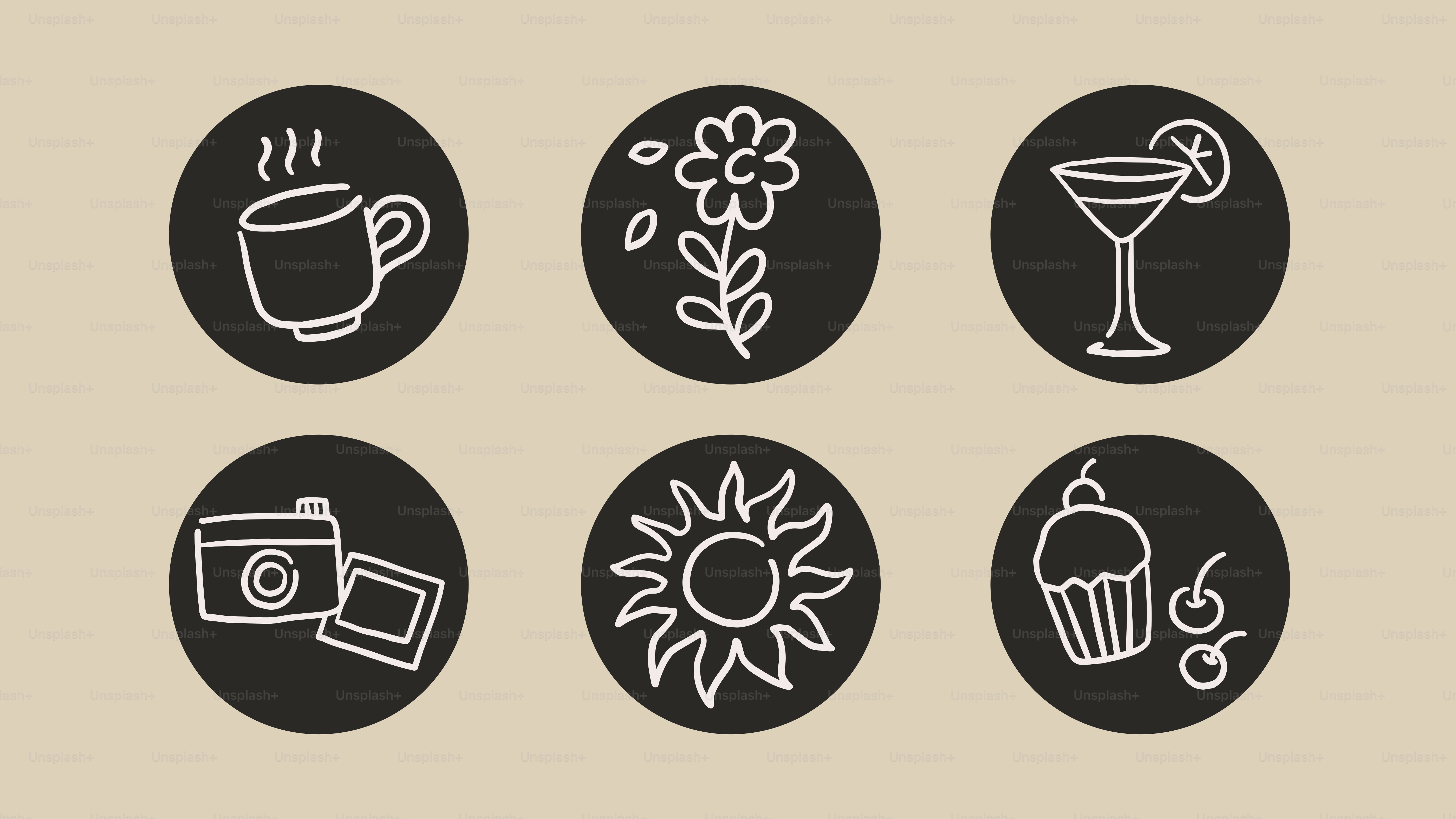 Icons with white line drawings - Vector Illustration on Unsplash+