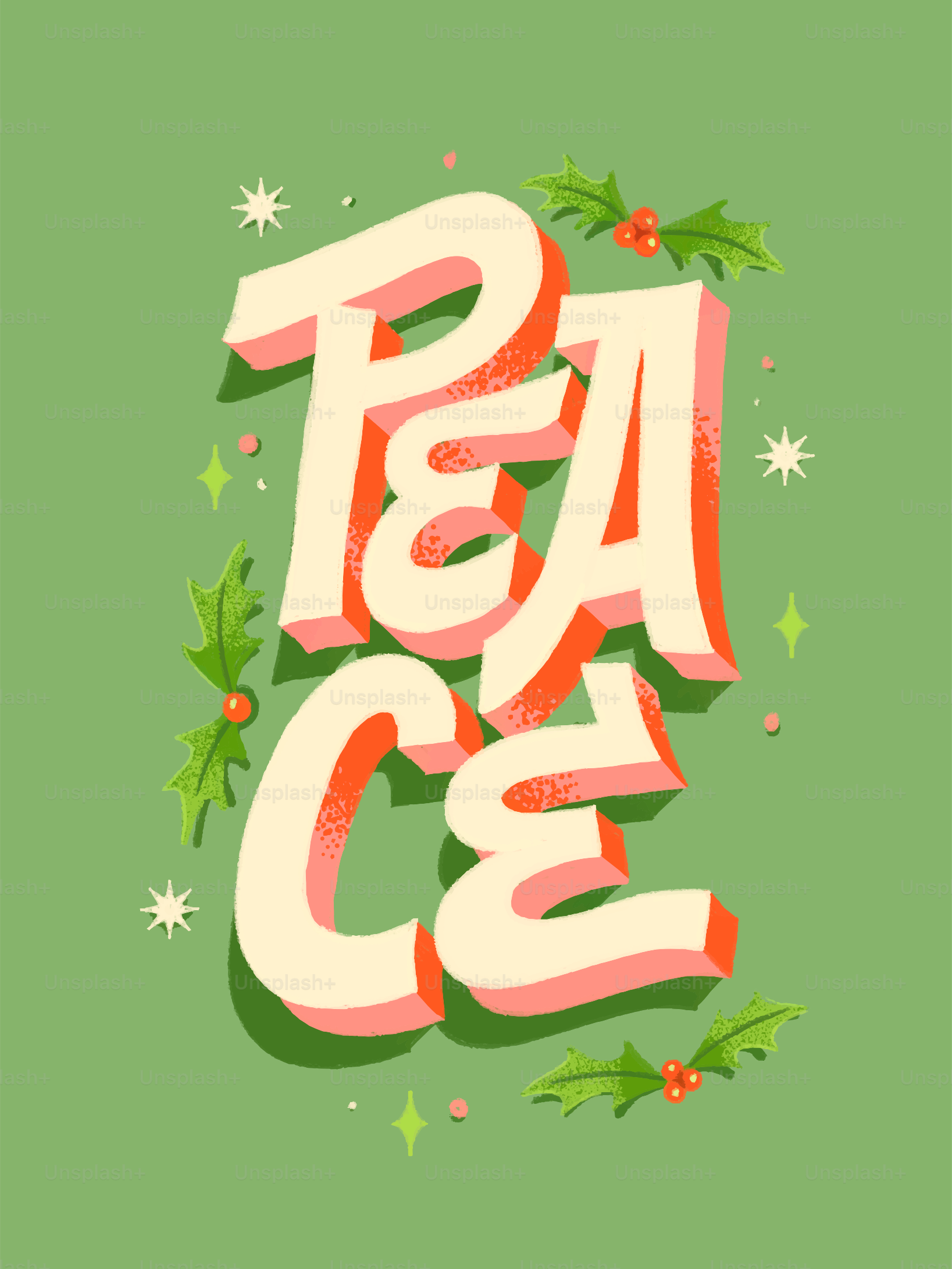 Peace lettering with holly and stars - Vector Illustration on Unsplash+