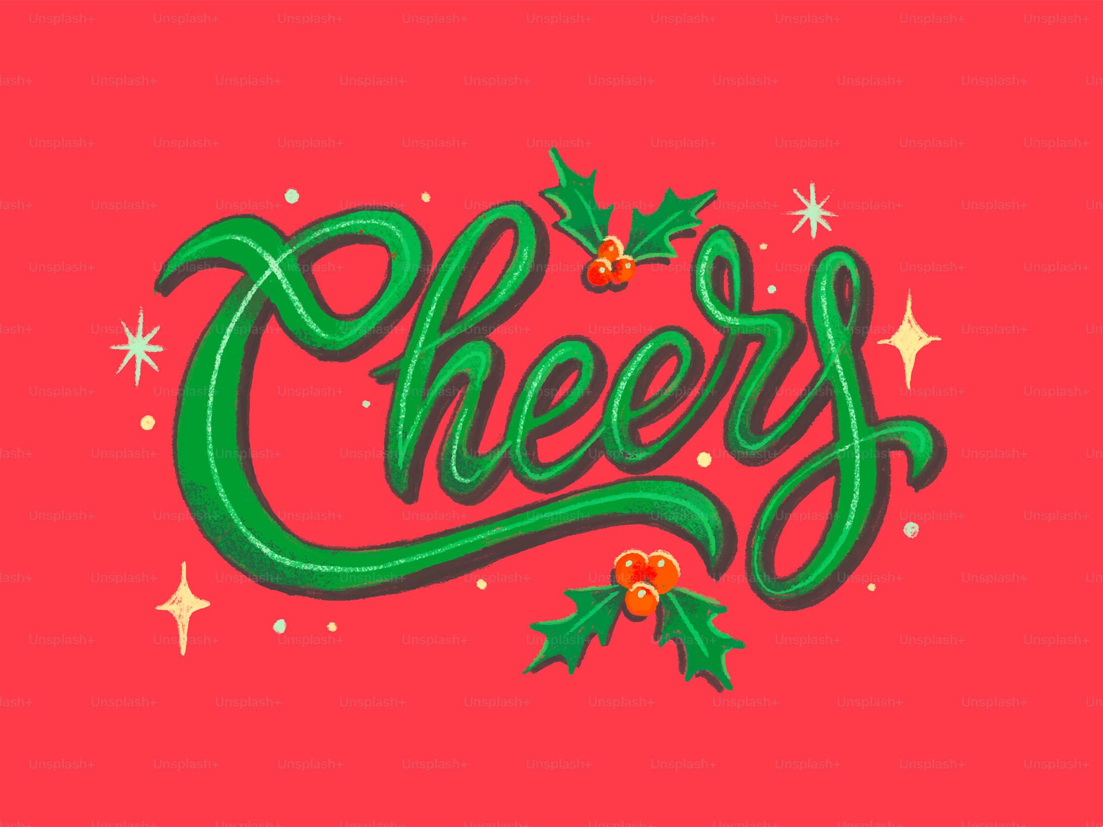 Peace lettering with holly and stars - Vector Illustration on Unsplash+