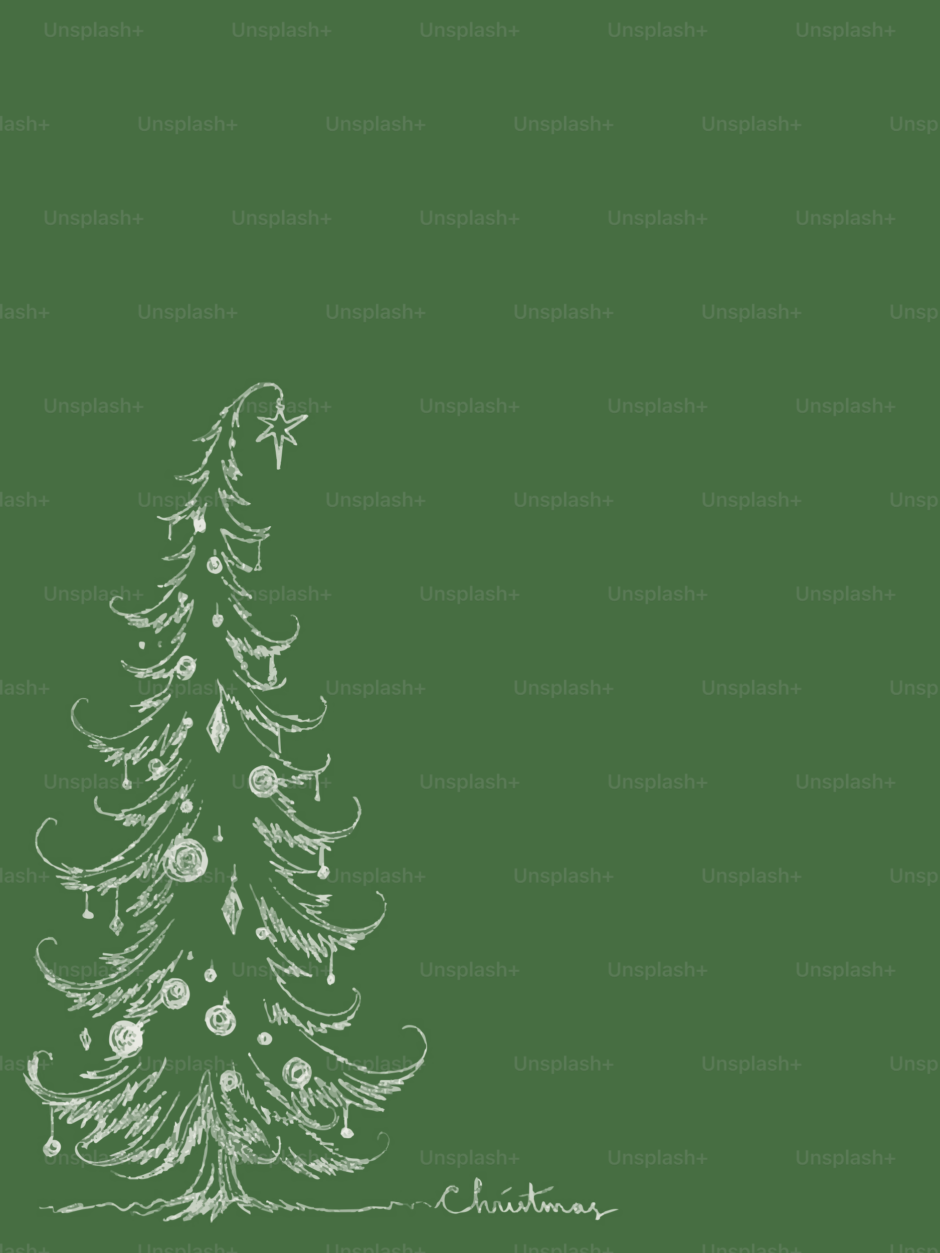 White Christmas tree sketch on green - Vector Illustration on Unsplash+