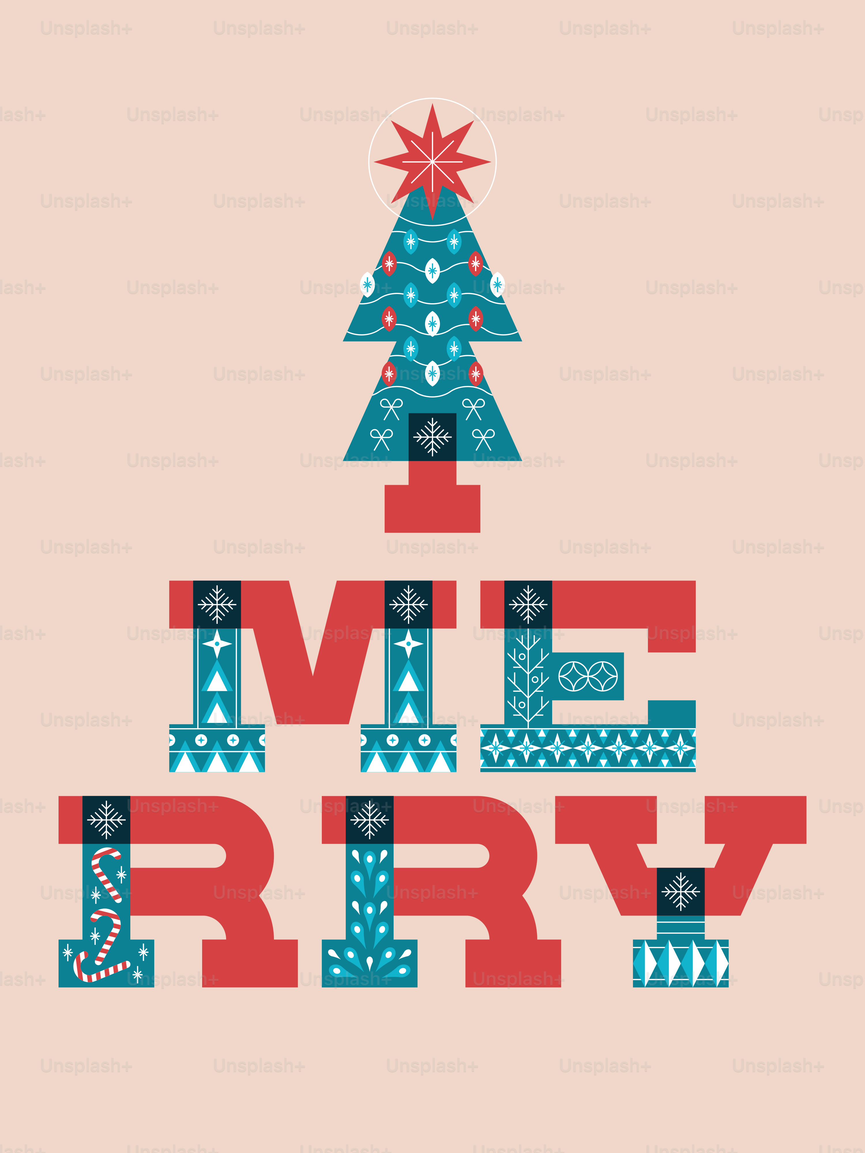 Stylized christmas tree and merry text - Vector Illustration on Unsplash+