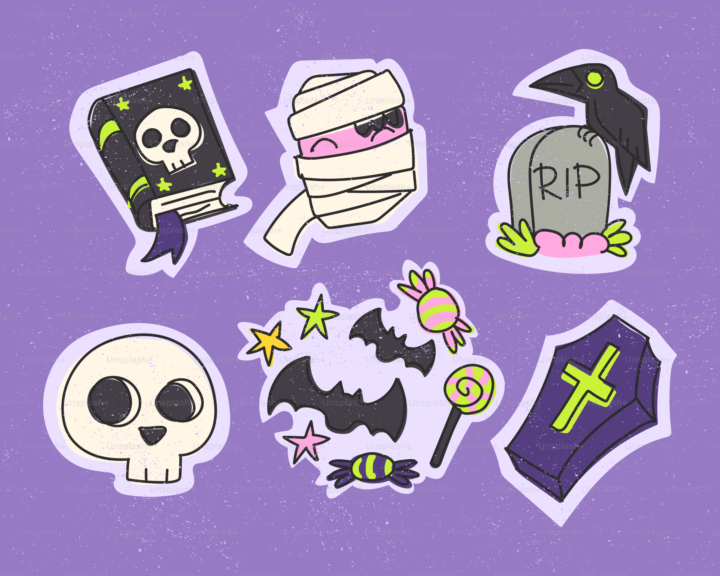 Halloween stickers with spooky icons - Vector Illustration on Unsplash+