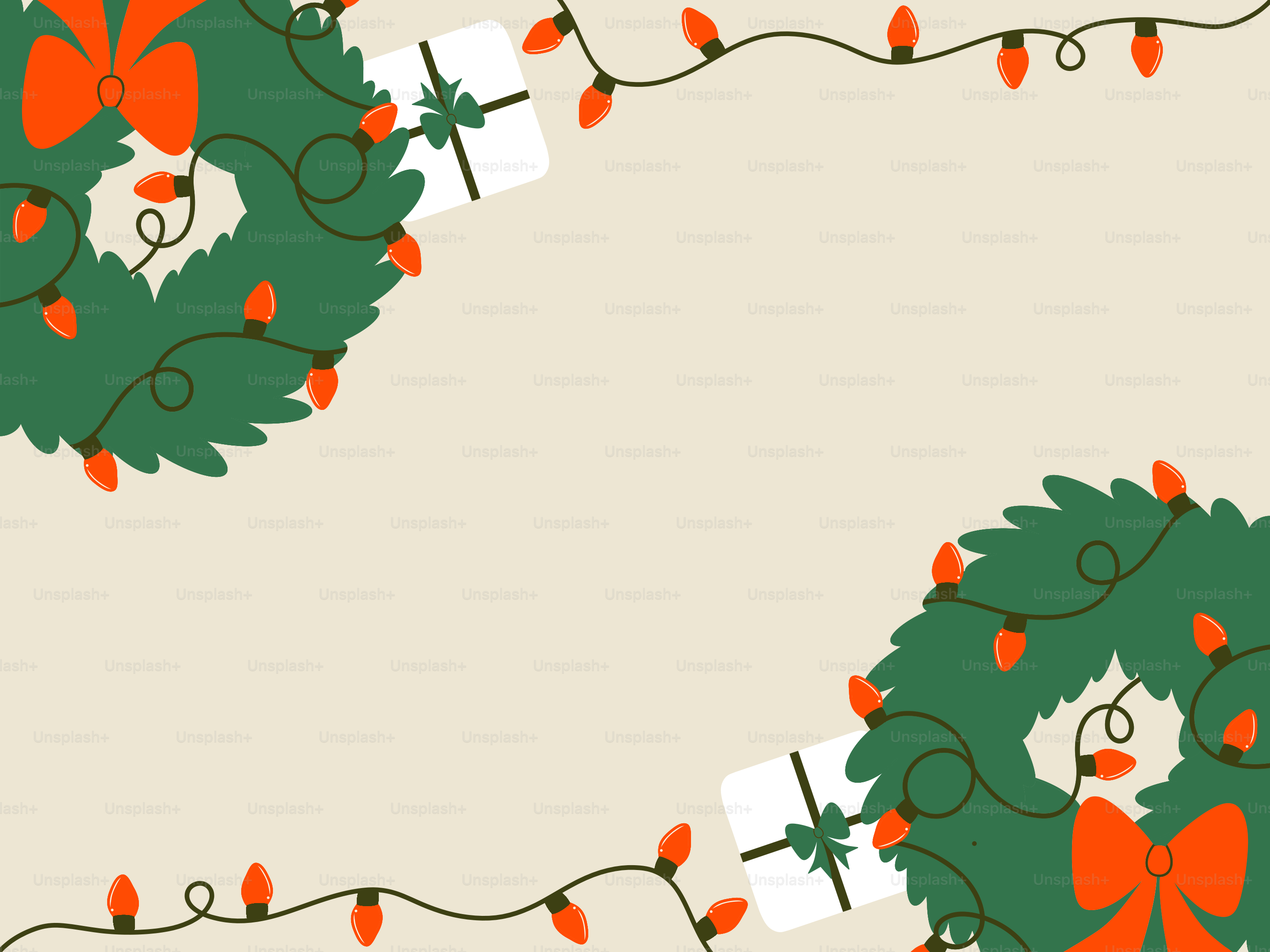 Christmas wreaths with lights and gifts - Vector Illustration on Unsplash+