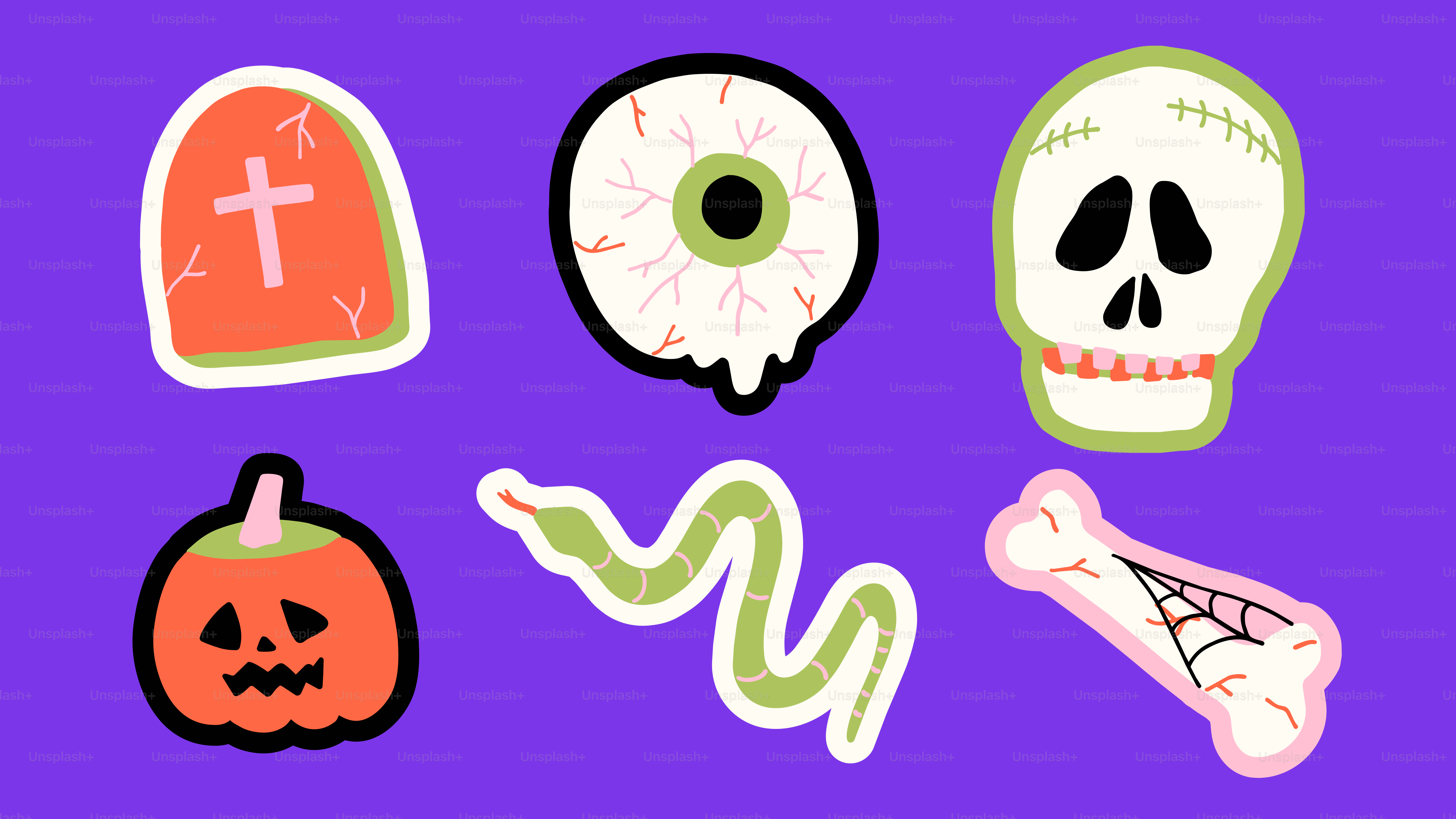 Halloween stickers on purple background - Vector Illustration on Unsplash+