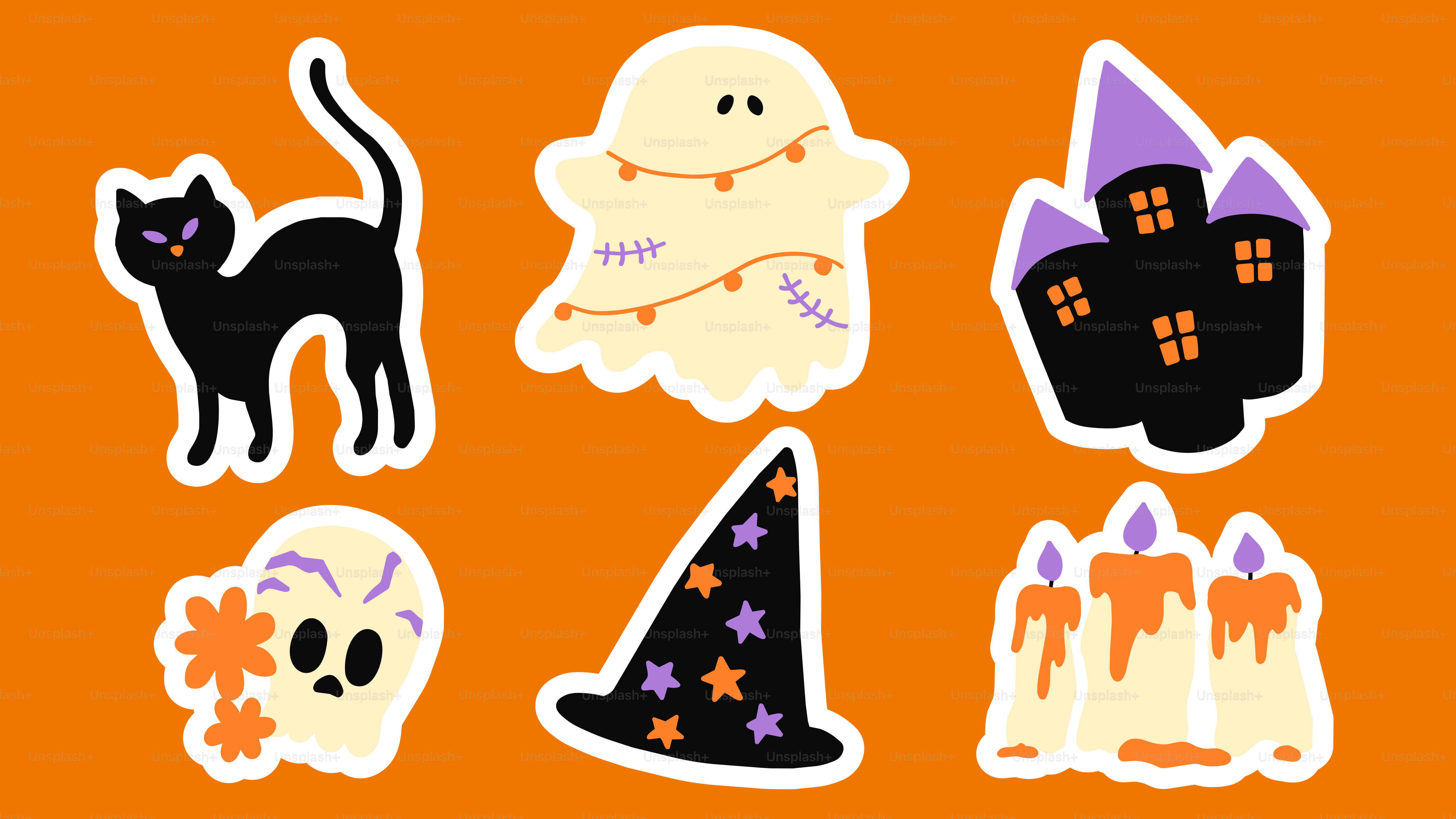 Halloween stickers on purple background - Vector Illustration on Unsplash+