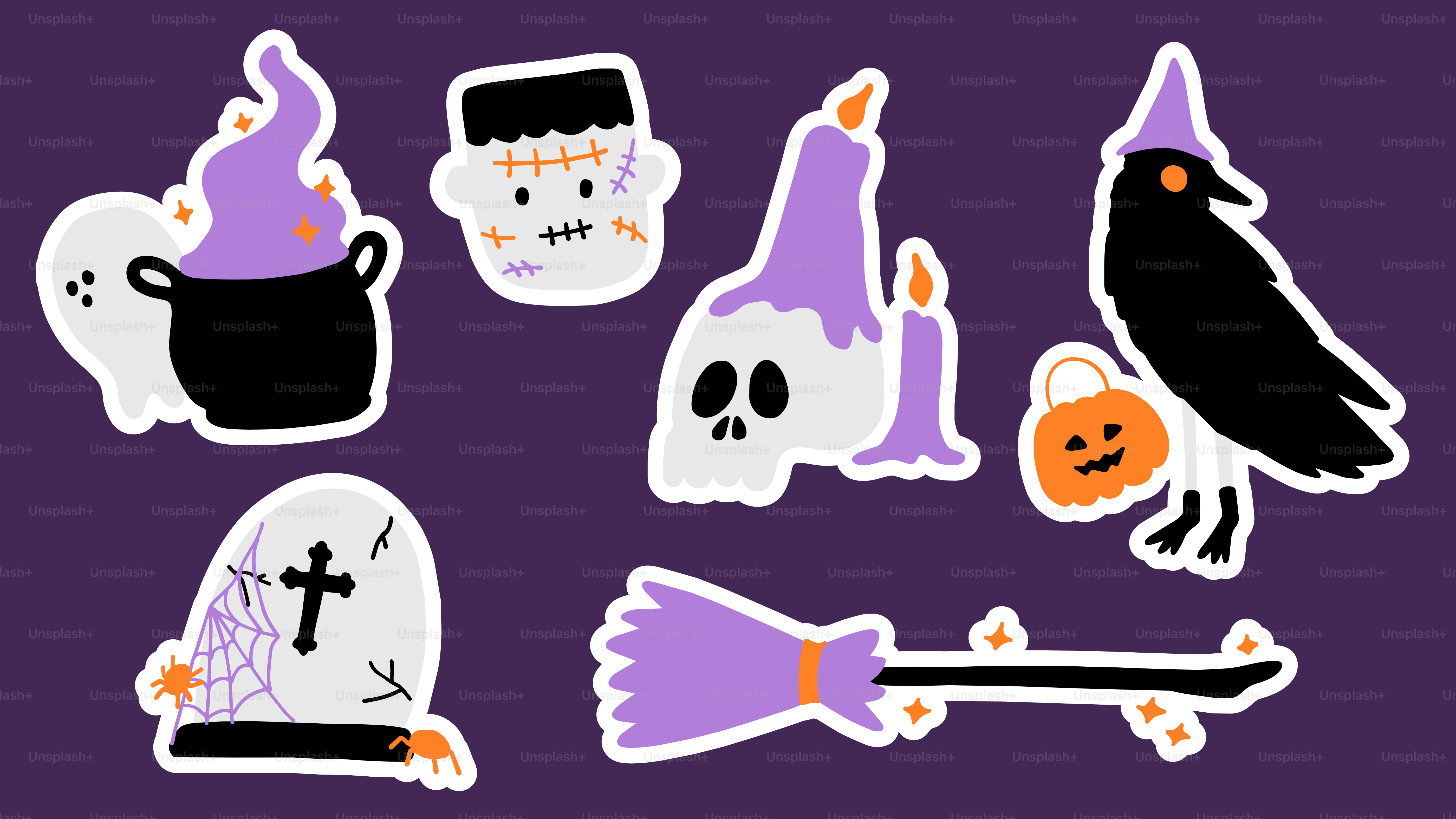 Halloween stickers on purple background - Vector Illustration on Unsplash+