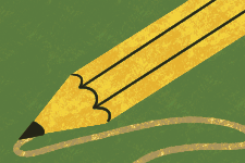 Yellow pencil drawing on green background - Vector Illustration on ...
