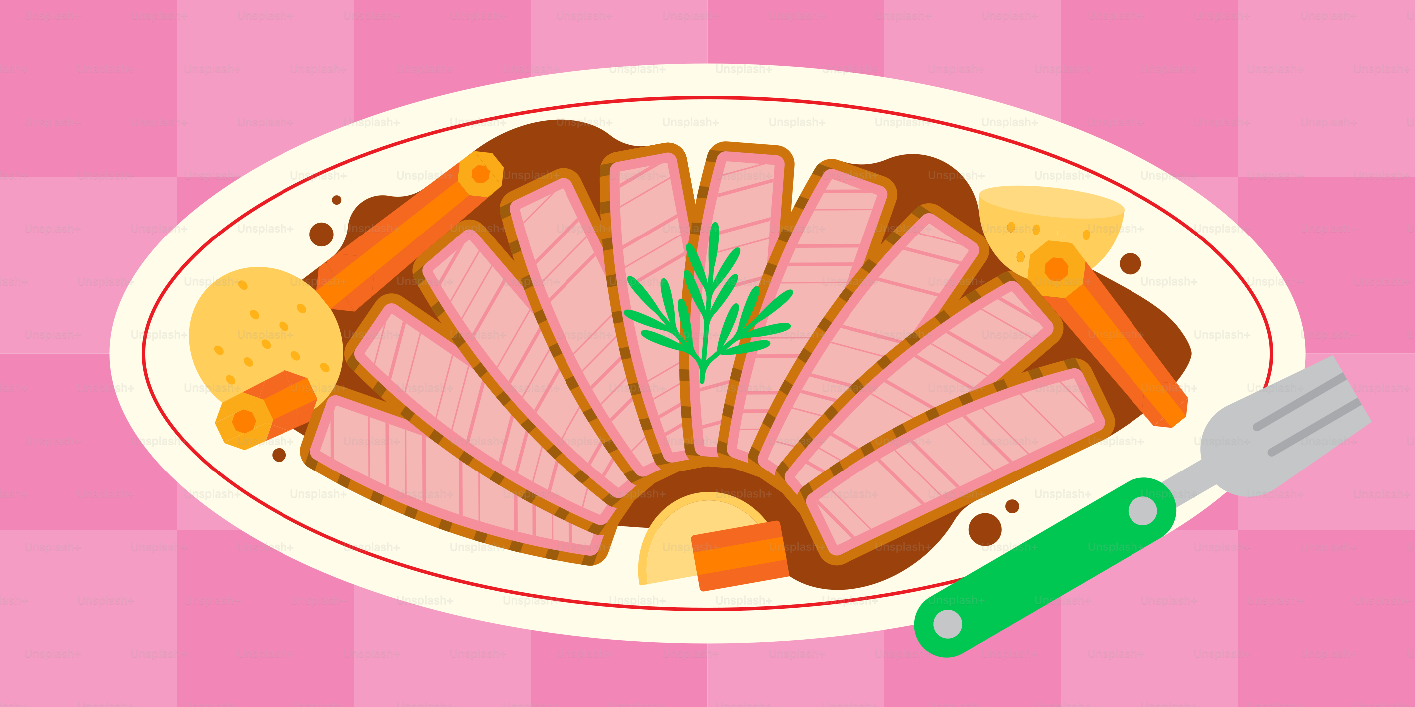 Sliced brisket with vegetables dinner - Vector Illustration on Unsplash+