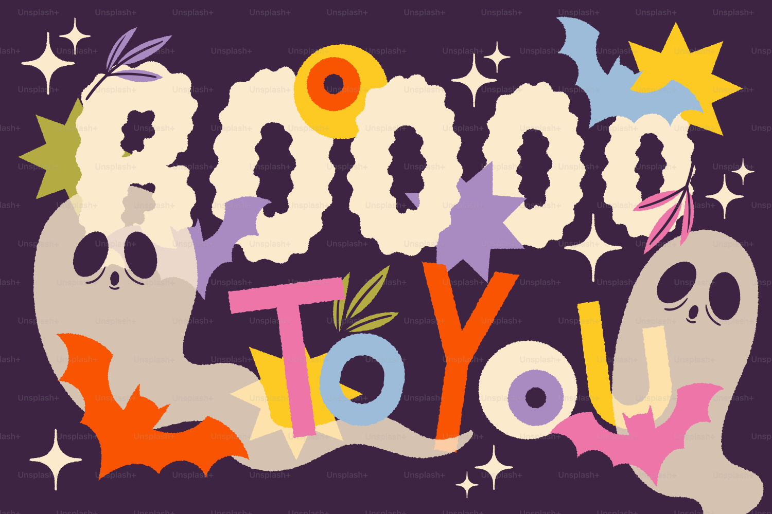 Ghosts and bats halloween illustration - Vector Illustration on Unsplash+