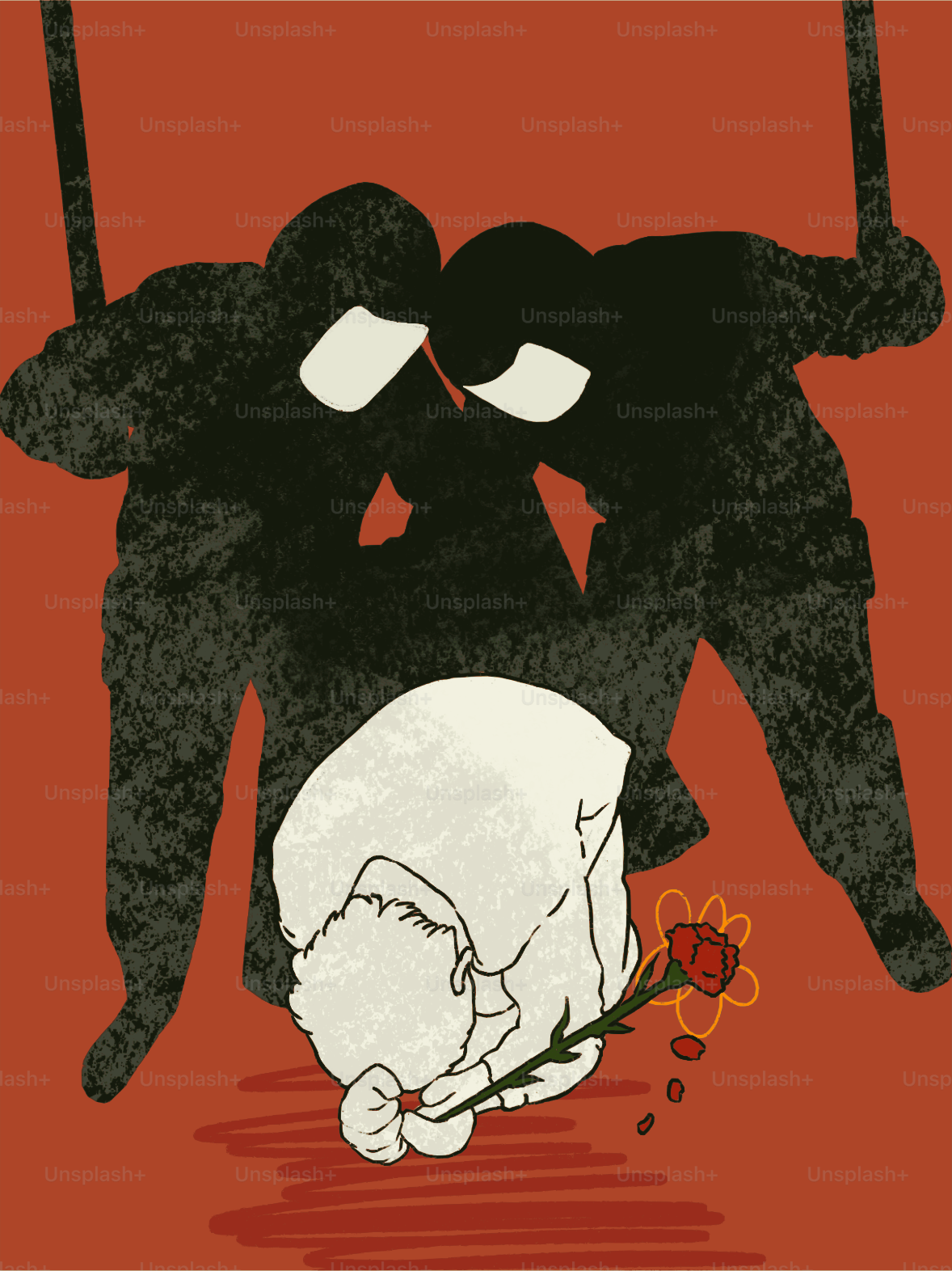 Person kneeling with red carnation - Vector Illustration on Unsplash+