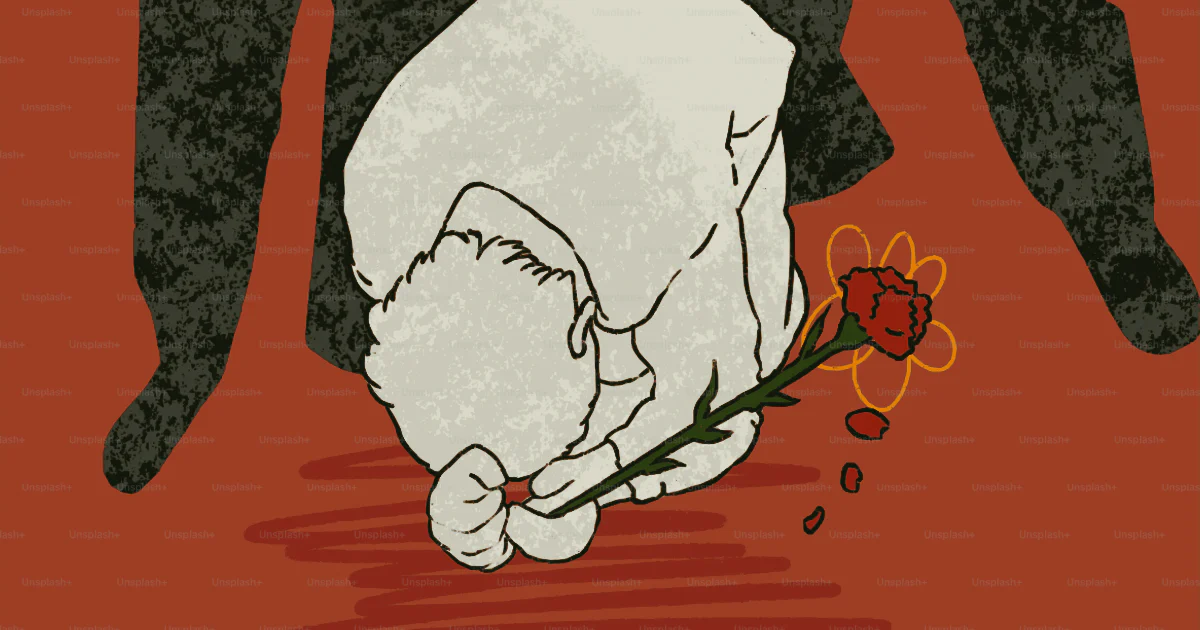 World Peace Vector Person kneeling with red carnation - Vector Illustration on Unsplash+